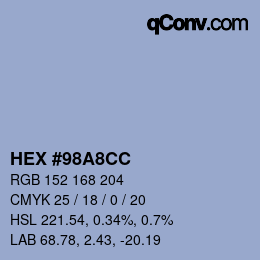 Color code: HEX #98A8CC | qconv.com