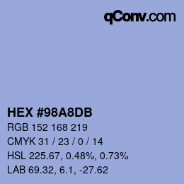 Color code: HEX #98A8DB | qconv.com