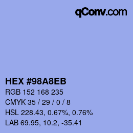 Color code: HEX #98A8EB | qconv.com