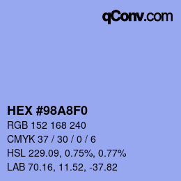 Color code: HEX #98A8F0 | qconv.com