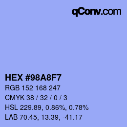 颜色代码: HEX #98A8F7 | qconv.com