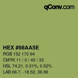 Farbcode: HEX #98AA5E | qconv.com