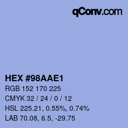 Farbcode: HEX #98AAE1 | qconv.com