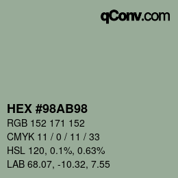 颜色代码: HEX #98AB98 | qconv.com