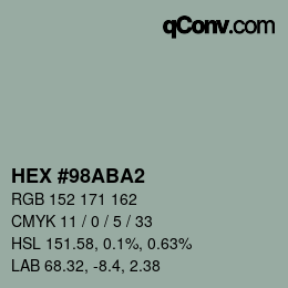 Color code: HEX #98ABA2 | qconv.com