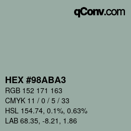 Color code: HEX #98ABA3 | qconv.com