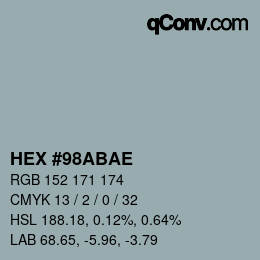 Color code: HEX #98ABAE | qconv.com