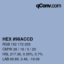Color code: HEX #98ACCD | qconv.com