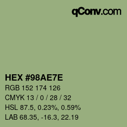 Color code: HEX #98AE7E | qconv.com