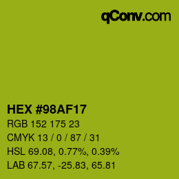 颜色代码: HEX #98AF17 | qconv.com