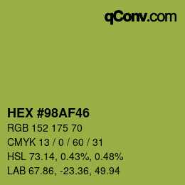Color code: HEX #98AF46 | qconv.com