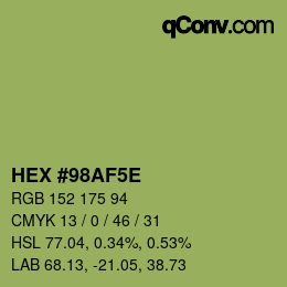 Farbcode: HEX #98AF5E | qconv.com