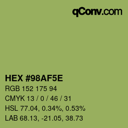 Code couleur: HEX #98AF5E | qconv.com