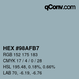 Color code: HEX #98AFB7 | qconv.com