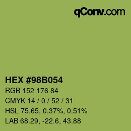 颜色代码: HEX #98B054 | qconv.com