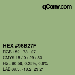 Farbcode: HEX #98B27F | qconv.com