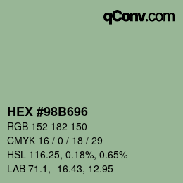 Farbcode: HEX #98B696 | qconv.com