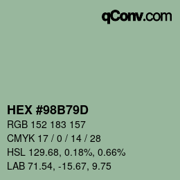 Color code: HEX #98B79D | qconv.com