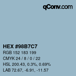 カラーコード: HEX #98B7C7 | qconv.com
