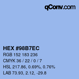 颜色代码: HEX #98B7EC | qconv.com
