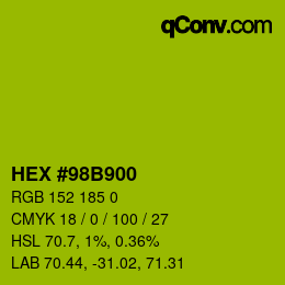 颜色代码: HEX #98B900 | qconv.com