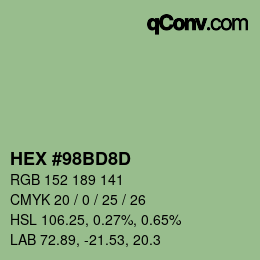 カラーコード: HEX #98BD8D | qconv.com