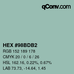Color code: HEX #98BDB2 | qconv.com