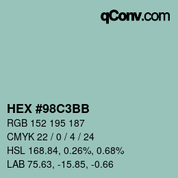 カラーコード: HEX #98C3BB | qconv.com