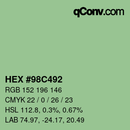颜色代码: HEX #98C492 | qconv.com
