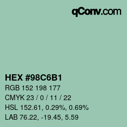 颜色代码: HEX #98C6B1 | qconv.com