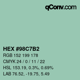 カラーコード: HEX #98C7B2 | qconv.com