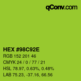 Color code: HEX #98C92E | qconv.com