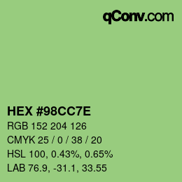 Color code: HEX #98CC7E | qconv.com