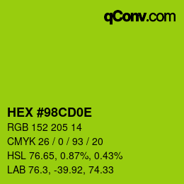Color code: HEX #98CD0E | qconv.com
