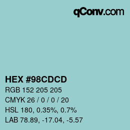 Color code: HEX #98CDCD | qconv.com
