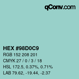 Farbcode: HEX #98D0C9 | qconv.com