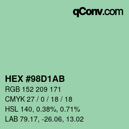 カラーコード: HEX #98D1AB | qconv.com