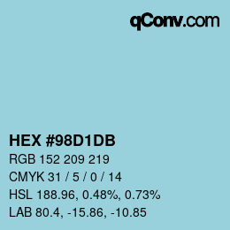 カラーコード: HEX #98D1DB | qconv.com