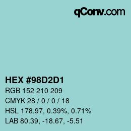 カラーコード: HEX #98D2D1 | qconv.com