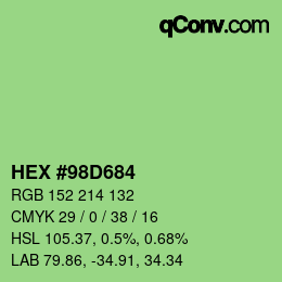 Farbcode: HEX #98D684 | qconv.com
