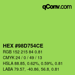 Code couleur: HEX #98D754CE | qconv.com