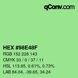 カラーコード: HEX #98E48F | qconv.com