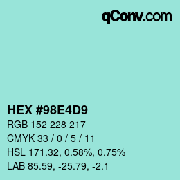 カラーコード: HEX #98E4D9 | qconv.com