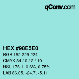 Color code: HEX #98E5E0 | qconv.com
