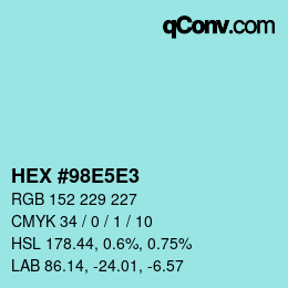 Color code: HEX #98E5E3 | qconv.com