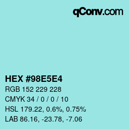 Color code: HEX #98E5E4 | qconv.com