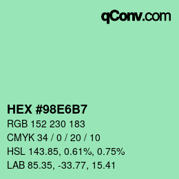 カラーコード: HEX #98E6B7 | qconv.com