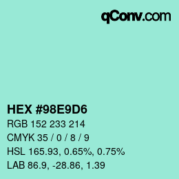 Code couleur: HEX #98E9D6 | qconv.com