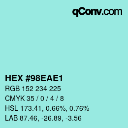 Código de color: HEX #98EAE1 | qconv.com