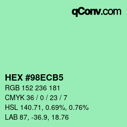 カラーコード: HEX #98ECB5 | qconv.com
